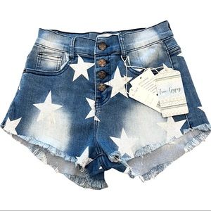 NWT True Gypsy Star Design High Rise Cut Off Button Jean Shorts Size 3 Juniors